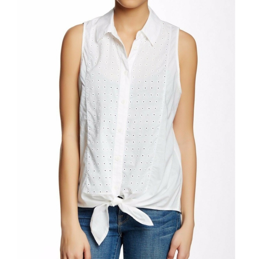 EQUIPMENT Mina Tie Front Eyelet Sleeveless Blouse